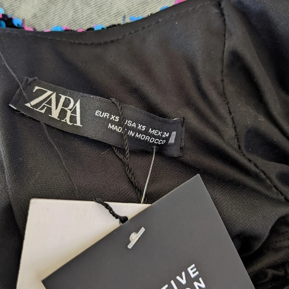 Zara Purple Blue Sequin Puff Sleeve Cocktail Dress - Picture 8 of 8